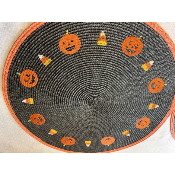 Halloween Pumpkin Place Mats Set of 4 Embroidered Excellent Preowned Condition - Picture 7 of 12